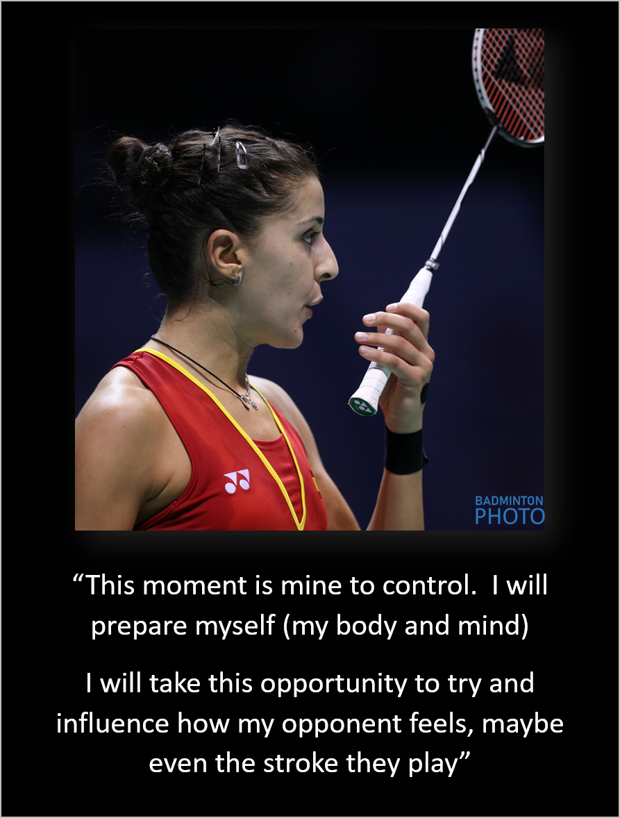 Carolina Marin preparing for a singles low serve